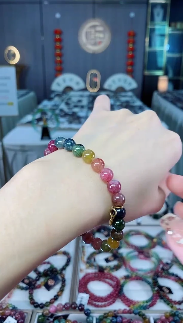 未镶嵌老矿碧玺色标油料单圈手串7mm+碧玺dan 多样性发货一条