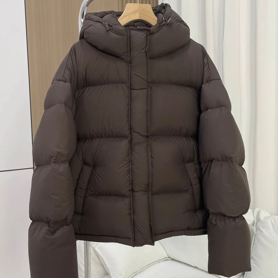 2024新款95%轻奢白鸭绒蓬松保暖服ins连帽外套短款羽绒服女秋冬款