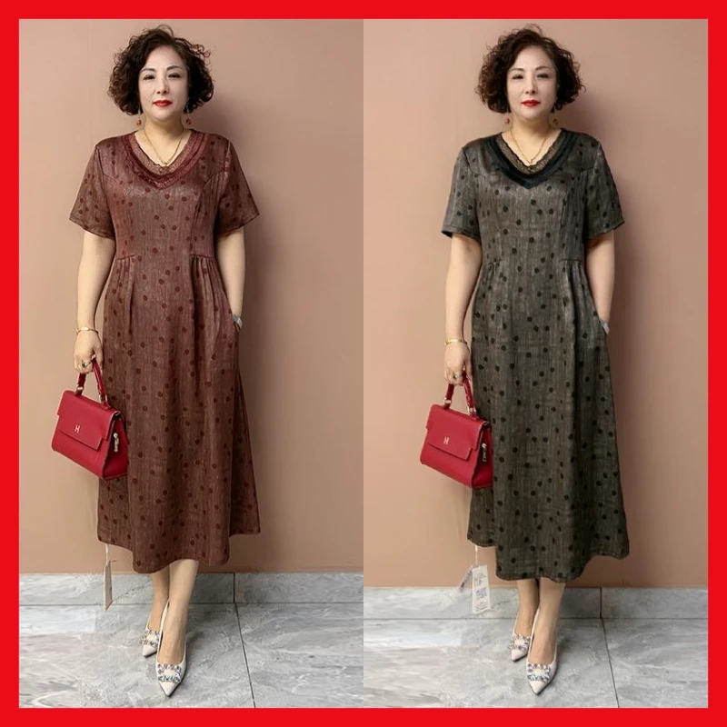 412新款时尚百搭减龄桑蚕丝连衣裙气质优雅妈妈装洋气显瘦A字裙