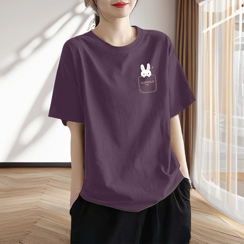 清仓捡漏～100%纯棉短袖t恤女夏季宽松显瘦休闲百搭妈妈装体恤上衣