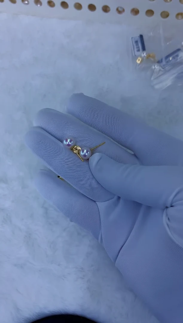 18K金镶嵌饰品海水珍珠7.5-8素钉定制