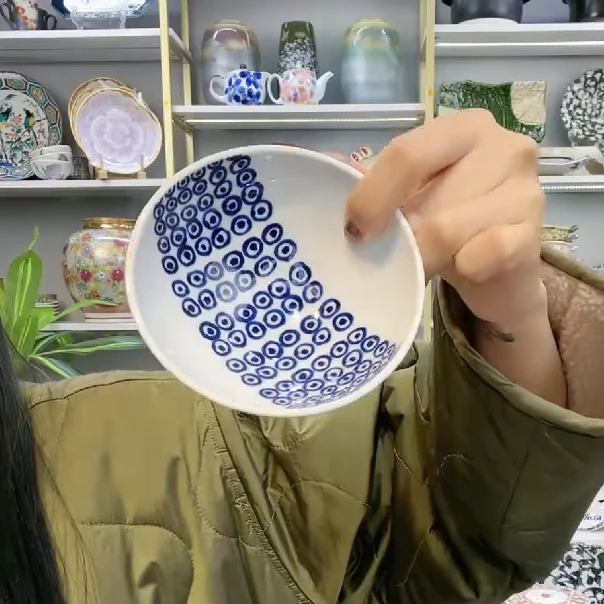 波家福利【2支】日本进口波佐见烧手绘小圆点小钵10.5cm