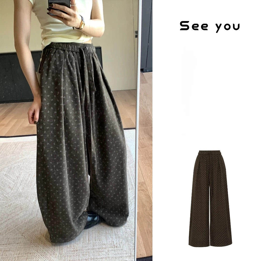 复古碎花阔腿裤宽松慵懒风显瘦梧桐裤秋装女款休闲裤Y1738