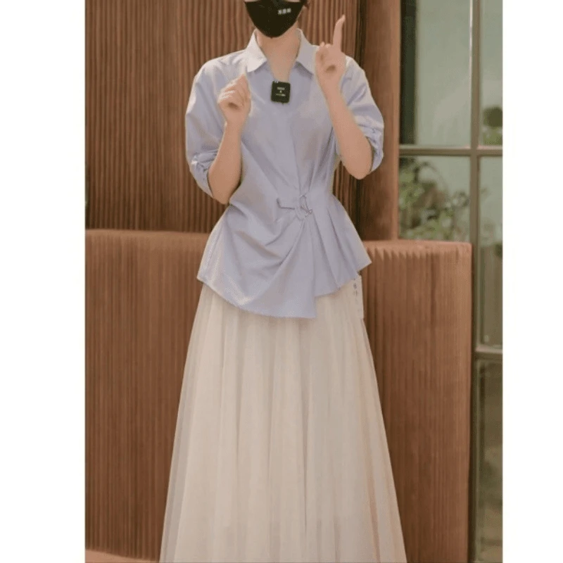 轻职风不规则时尚通勤显瘦衬衫女2025夏季新款设计师百搭翻领上衣