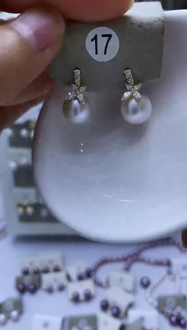 银S925镶嵌淡水珍珠耳饰17