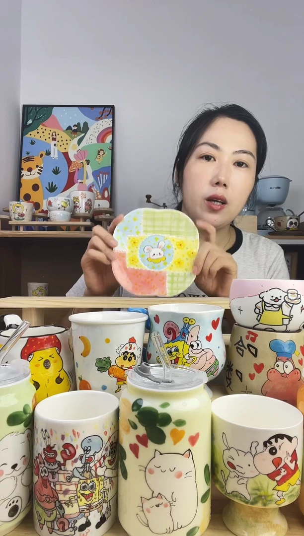 瓷片景德镇高温釉下彩陶瓷手绘卡通动物创意