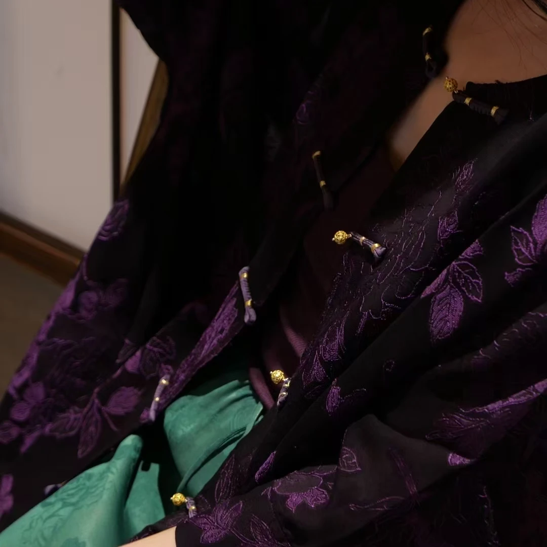 紫幽 —中式对襟圆领烧花上衣