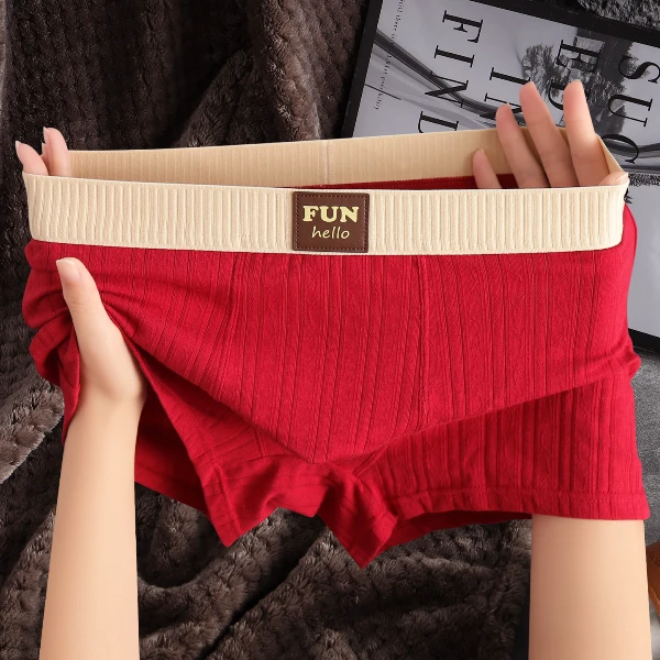 棉质男士内裤新款时尚条纹男生舒适平角裤男式男款青年透气四角裤