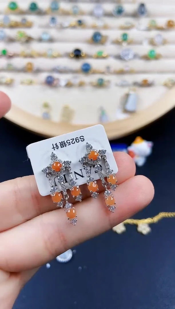 翡翠银S925镶嵌耳饰45689