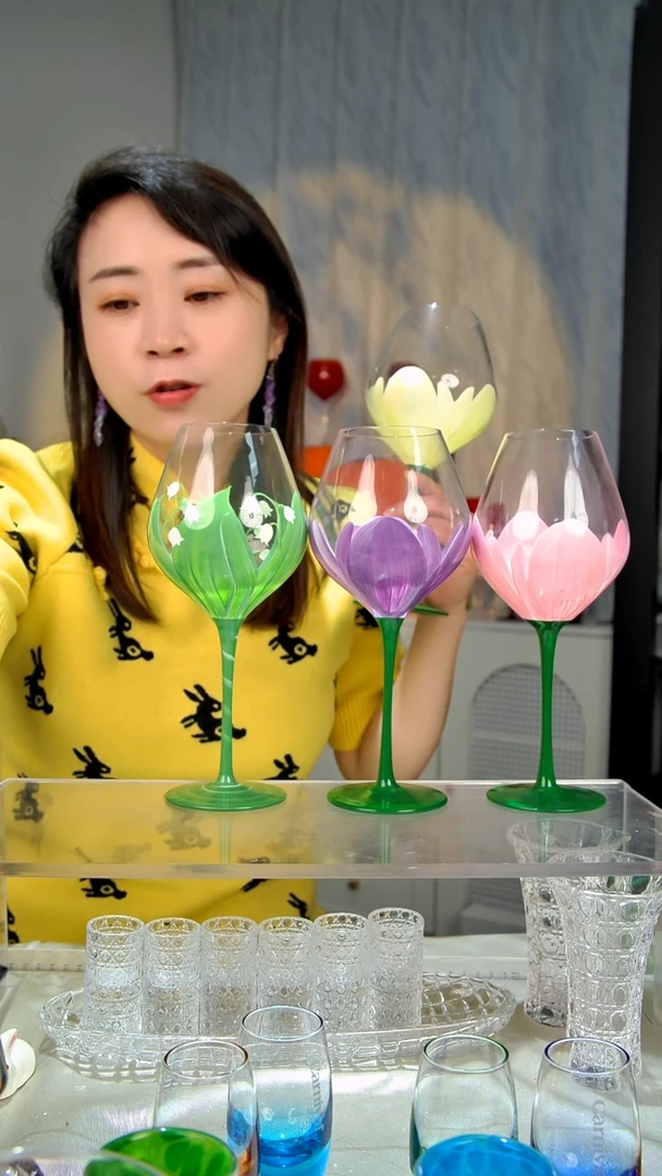 玻璃4只彩绘高脚杯111