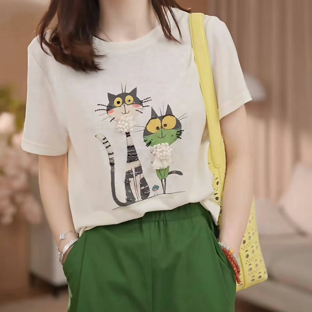 韩版时尚百搭设计感显瘦短袖T恤女2025夏季新款小众休闲圆领上衣