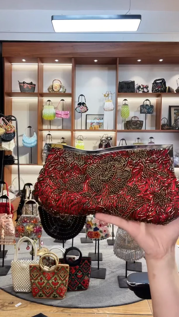 织物11号手工珠珠包包腋下斜跨包手拿包手提晚宴包