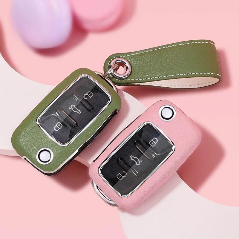 适用于大众甲壳虫钥匙包途观高尔夫皮纹保护套polo朗逸速腾壳链