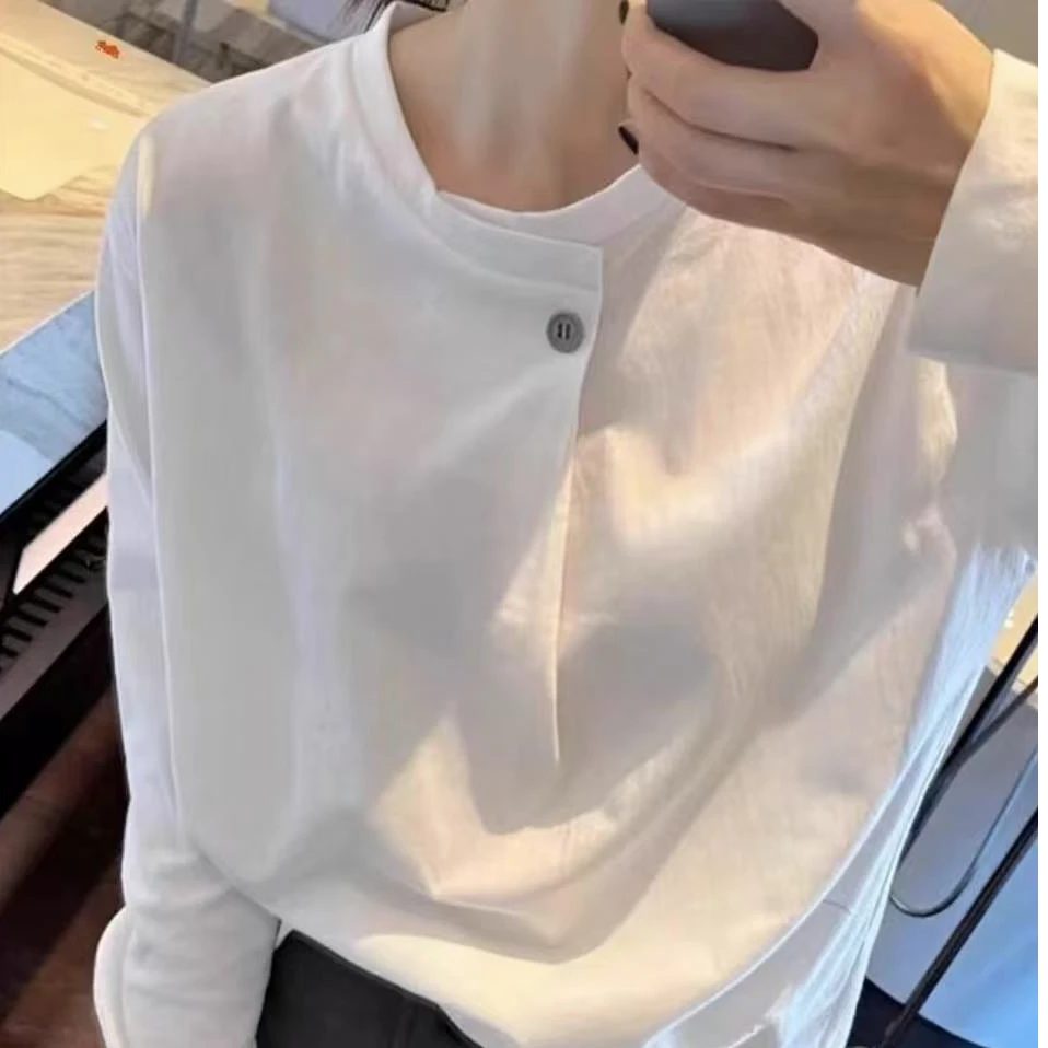 2025春装新款套头纯色T恤时尚百搭宽松休闲简约