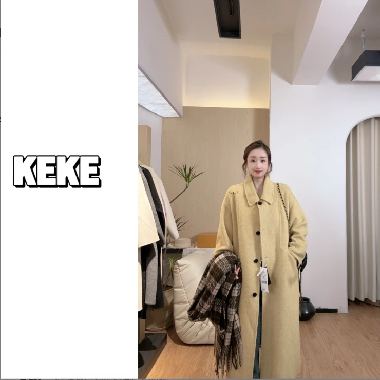 【珂珂专属】日系宽松经典秋冬高级感甜美风长款A字型羊毛大衣25904