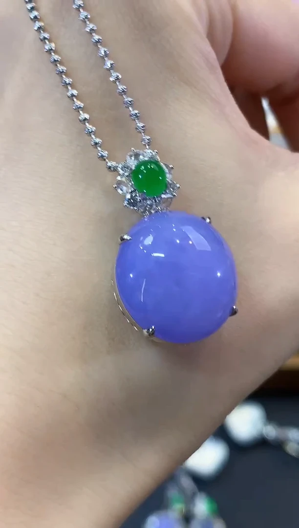 吊坠(不含链)18K金镶嵌翡翠泉**泉C139 紫货有色差