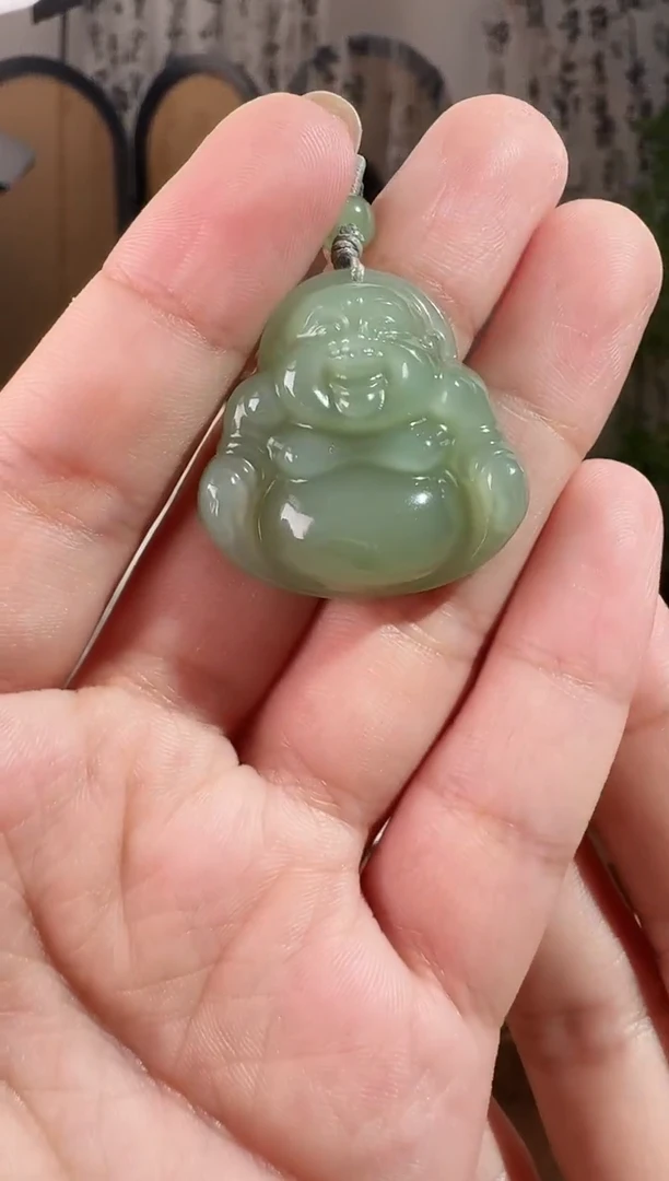 颈饰未镶嵌和田玉30湖水绿佛公