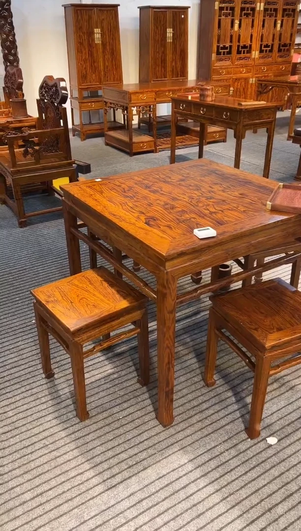 花梨木类木雕款方桌五件套