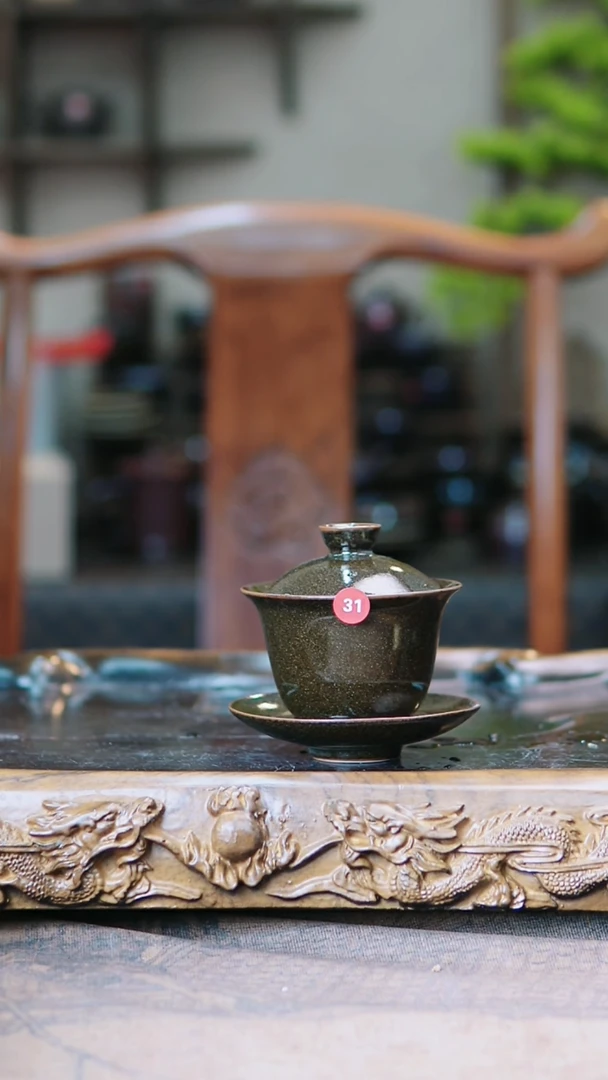 三财盖碗非遗纯原矿纯手工煤窑烧制