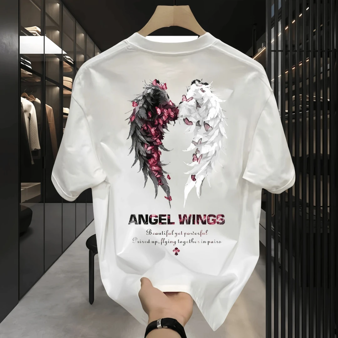 潮流痞帅短袖宽松重磅纯棉T恤印花t恤男装上衣印花情侣国潮韩版