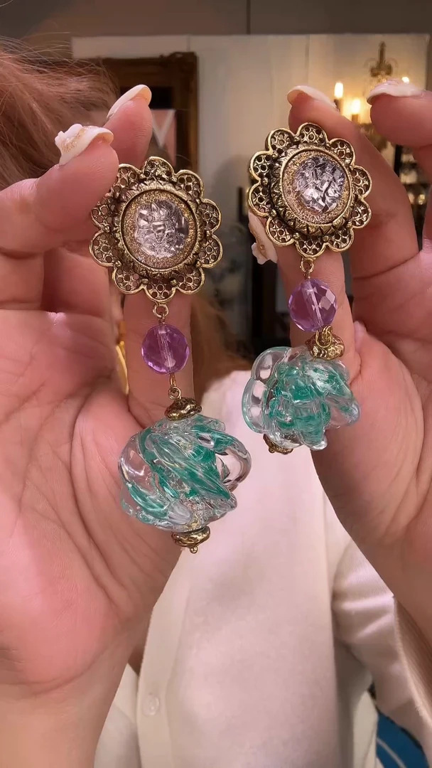 铜合金无DL蓝花耳环