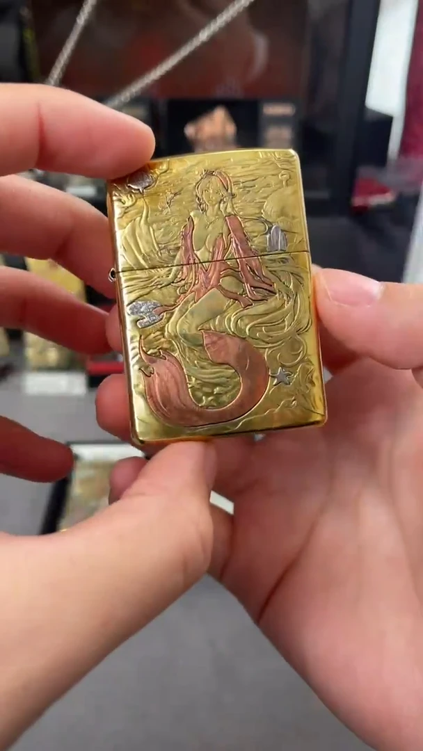 铜ZIPPO官方正品/美人鱼镶嵌紫铜