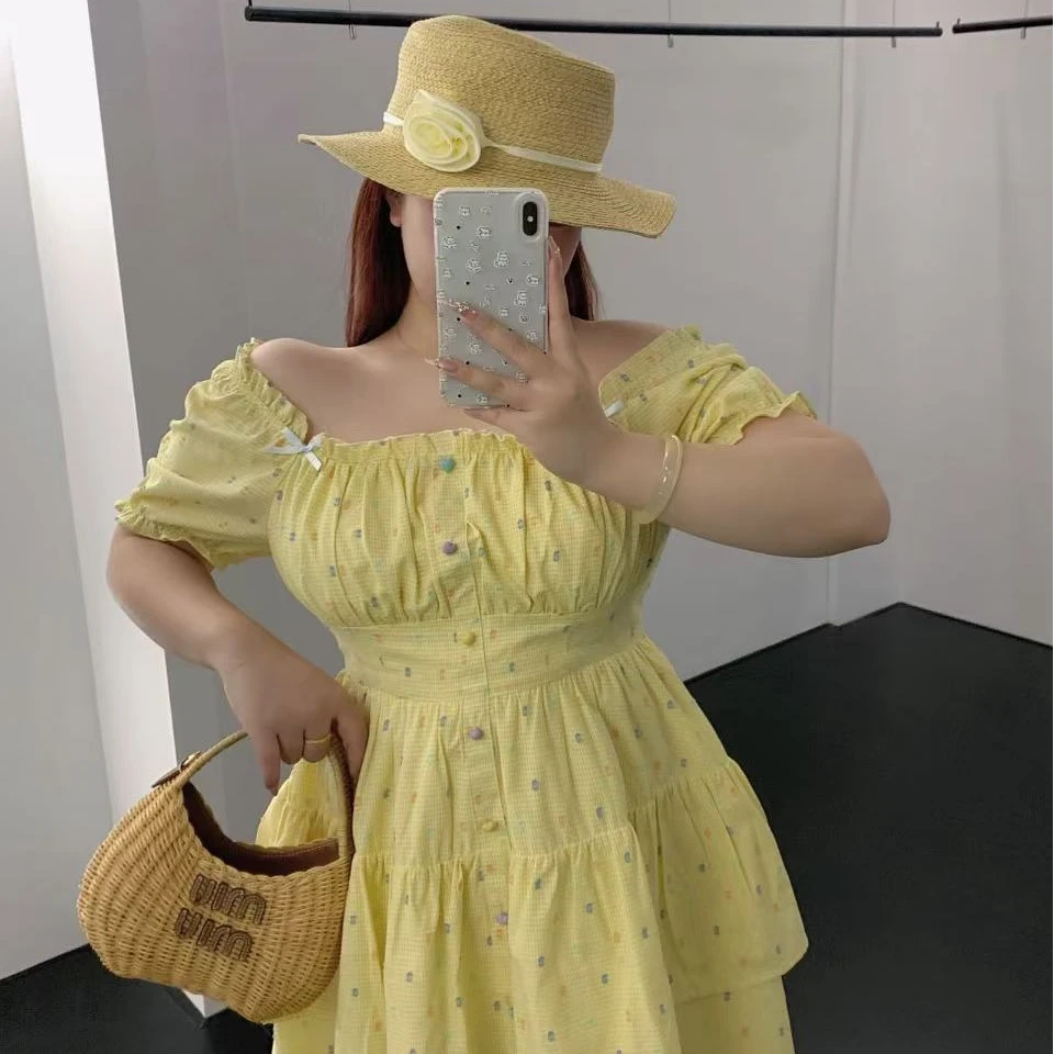 断码慧芝huizhi 奶黄派 定制款 立体彩色点点收腰蛋糕连衣裙DS866