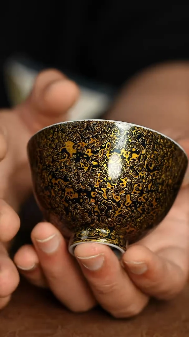 见珊专属逸古堂专属大漆黑金鸡心杯内宝相纹