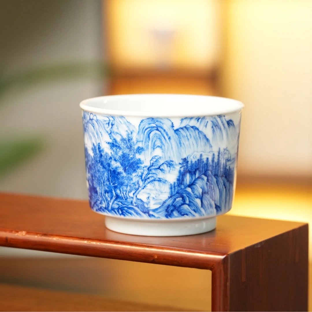 釉下青花满绘工笔山水醉翁亭记150CC直口杯