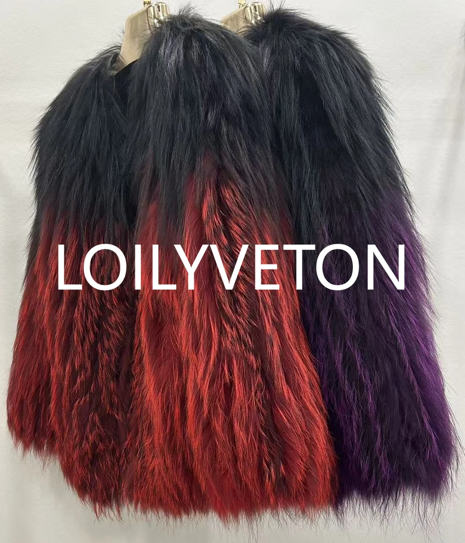 LOILYVETON女装短款渐变色银狐毛皮毛一体外套（M码衣长62）#811