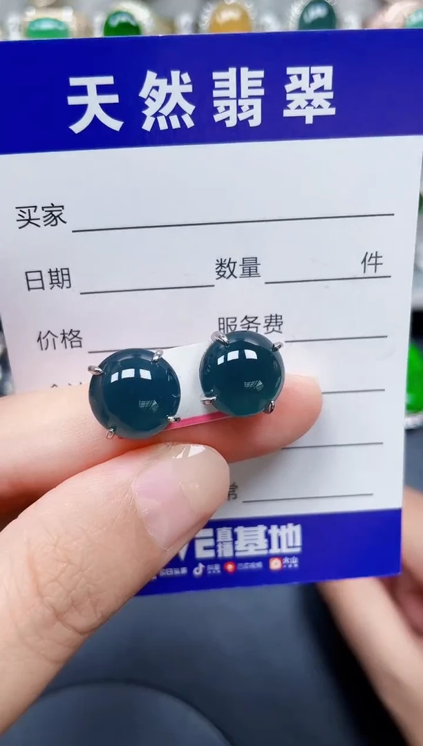银S925镶嵌翡翠耳饰392