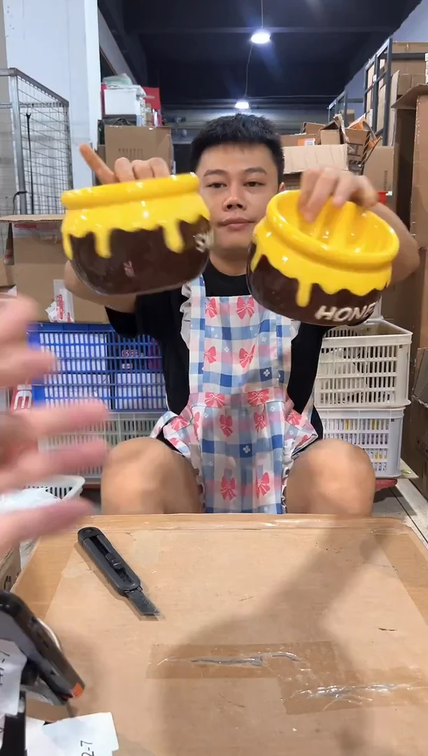 瓷片棕色蜂蜜狗粮碗2件套