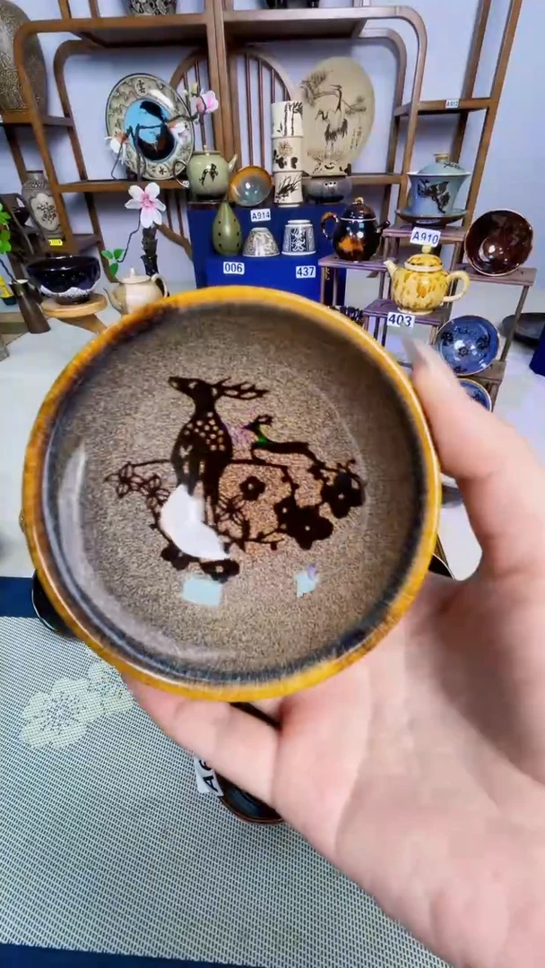 【剪纸贴花盏】非遗大师手工高温瓷特价款