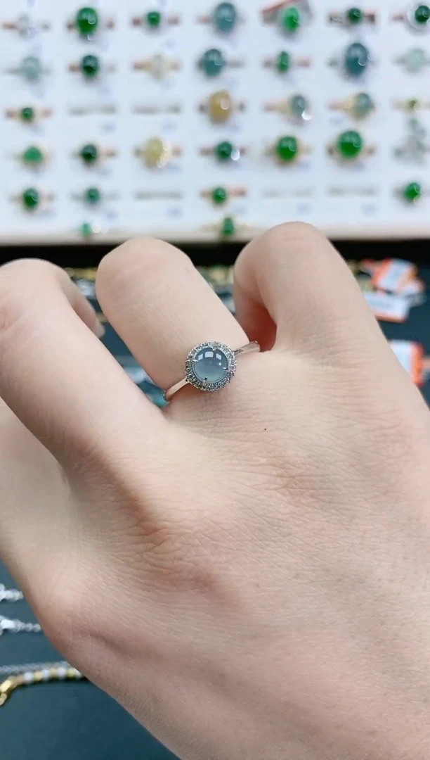 翡翠戒指银S925镶嵌天然翡翠