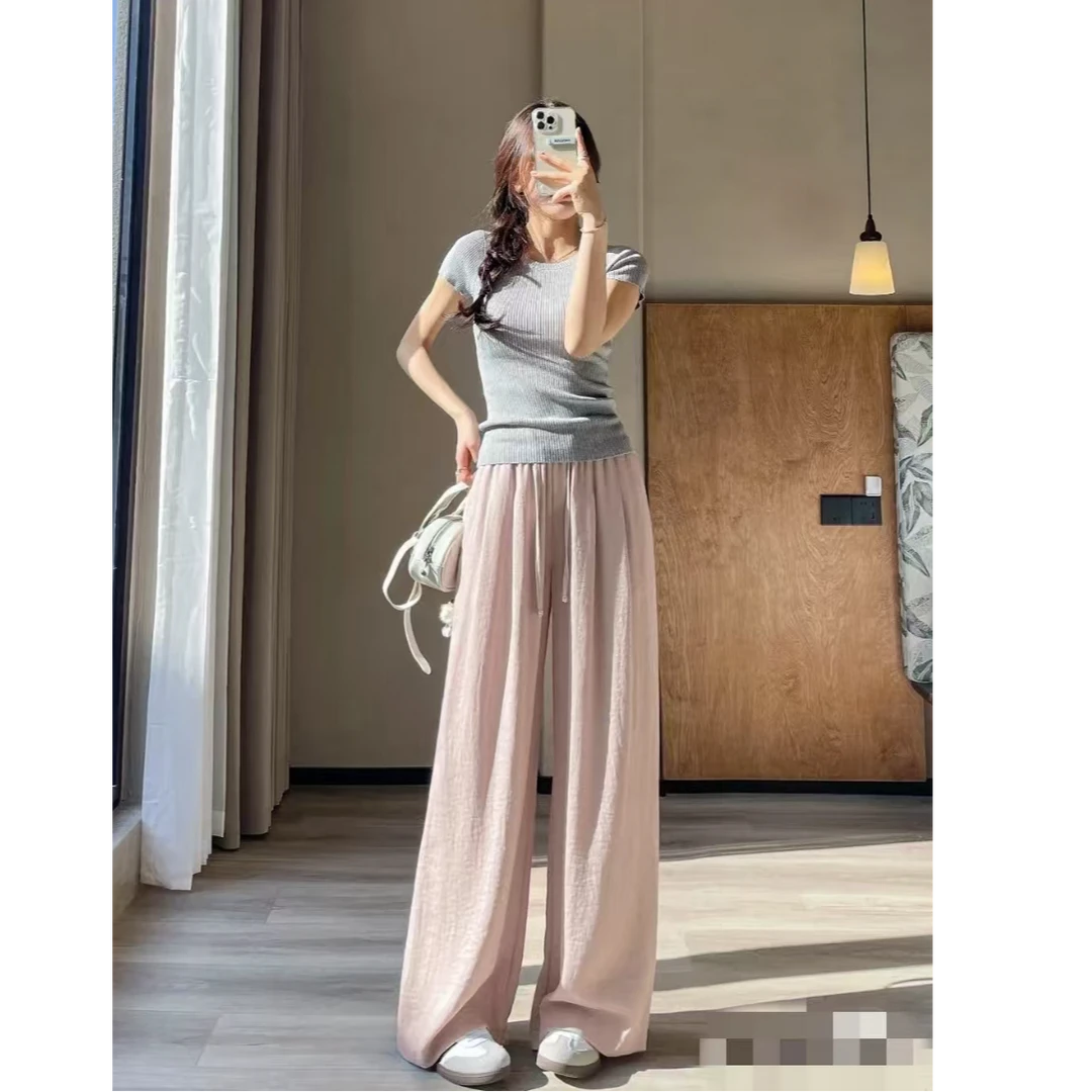 猫猫加长女裤高个子云节纱直筒阔腿休闲裤261