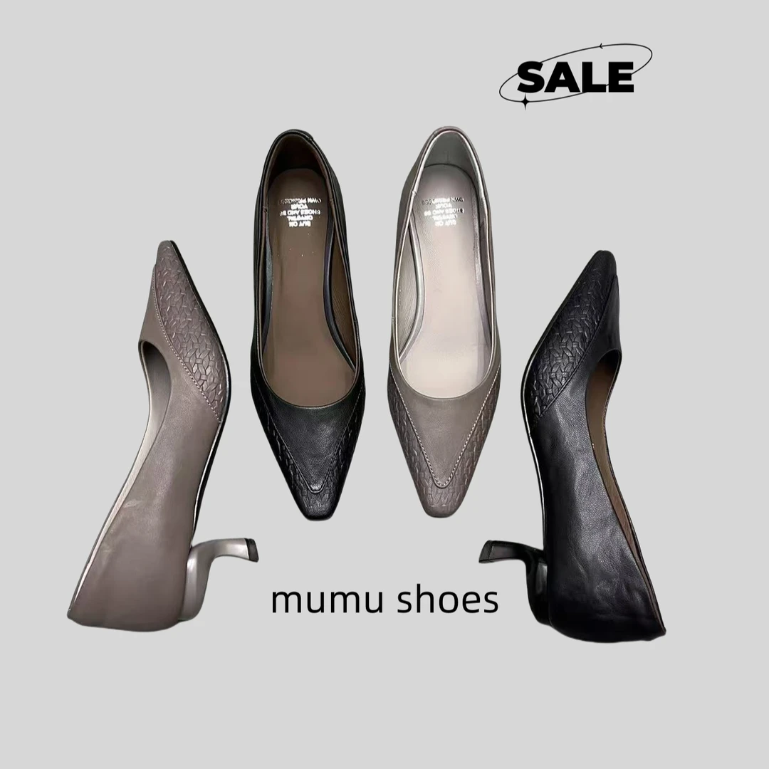 跟高5厘米粗跟细跟条纹中跟单鞋浅口鞋子春秋气质时尚百搭工作鞋