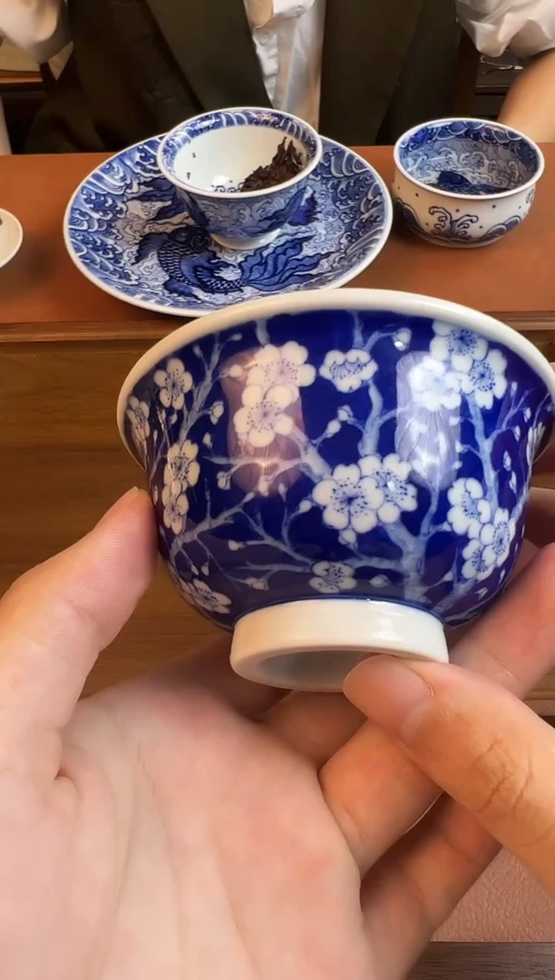 问青坊纯手工手绘青花冰梅柴窑压手杯