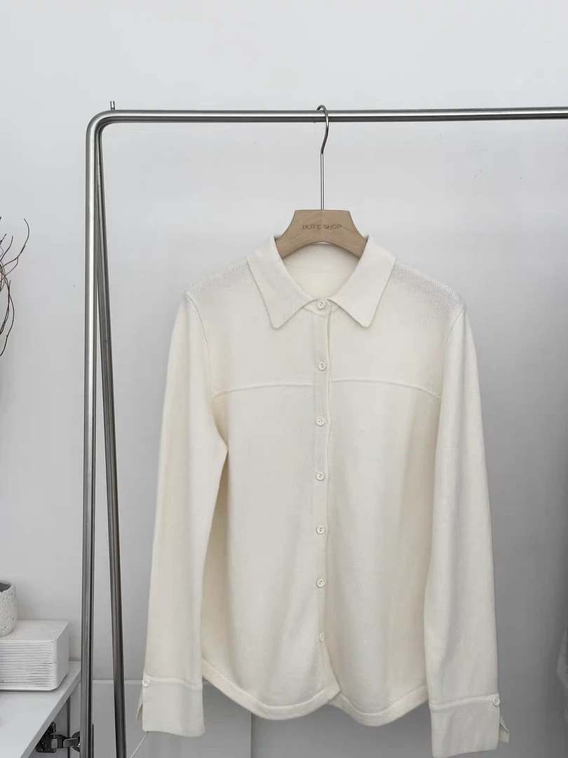 羊毛衬衫」柔软加厚polo单排扣衬衫款针织开衫时尚休闲纯色夏季015