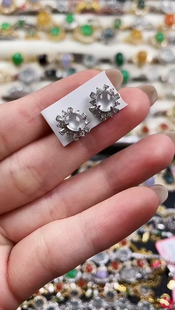 银S925镶嵌翡翠耳饰120