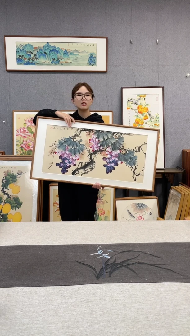 【闪购商品】国画手写手绘带框作品-53*103-葡萄