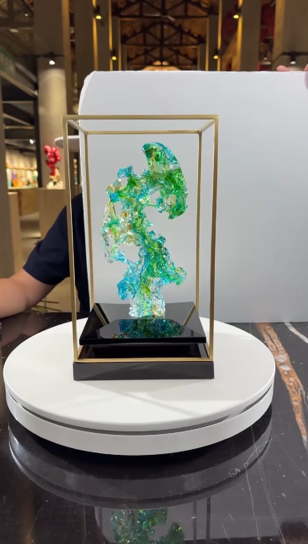 摆件CS0202001欧碧色小太湖石+定制黑底座架子