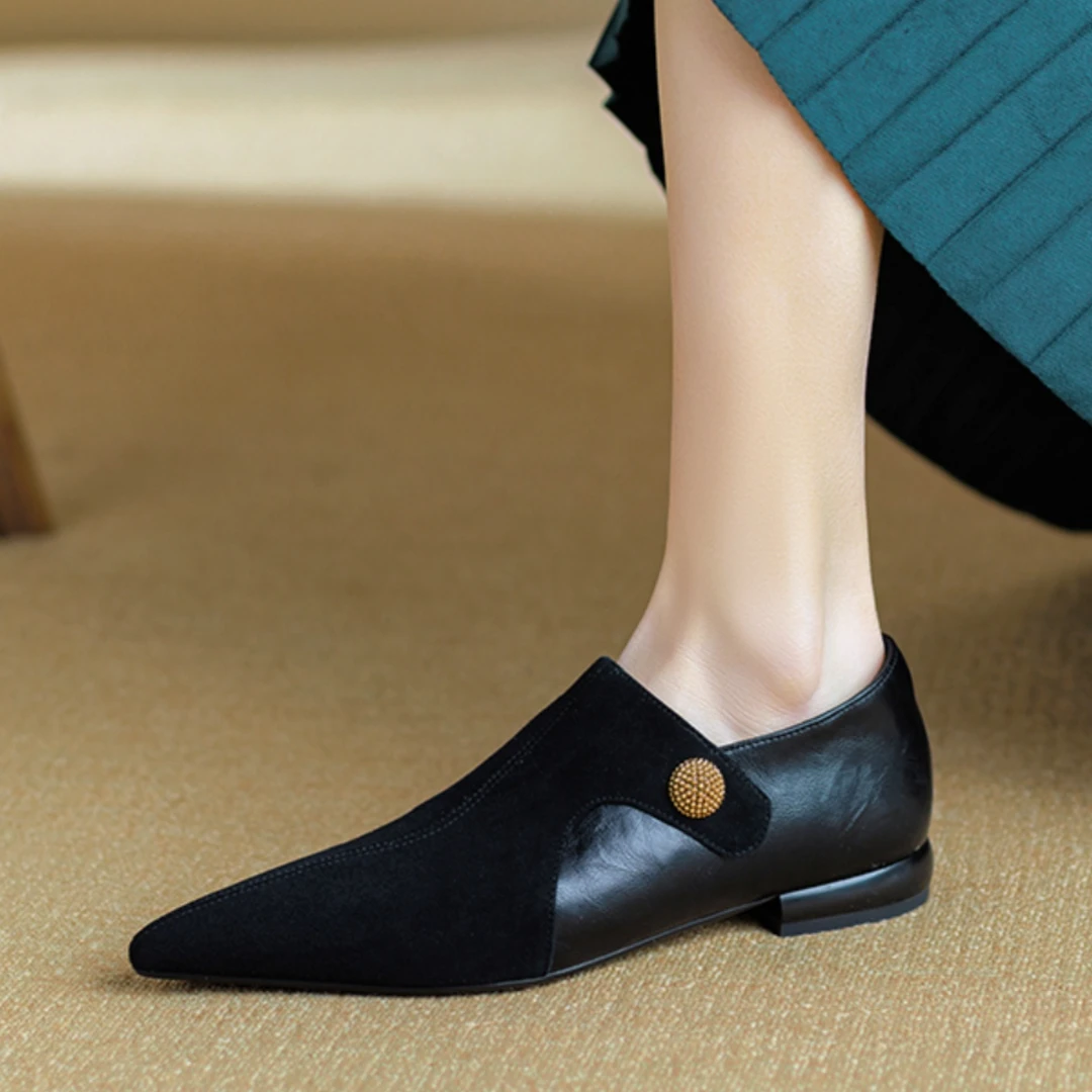 羊皮断码清仓磨砂深口平底单鞋女2025春秋新款复古尖头通勤小皮鞋