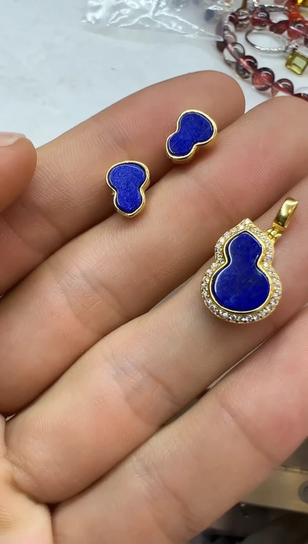 银S925镶嵌青金石耳饰1224m064多样性发其一