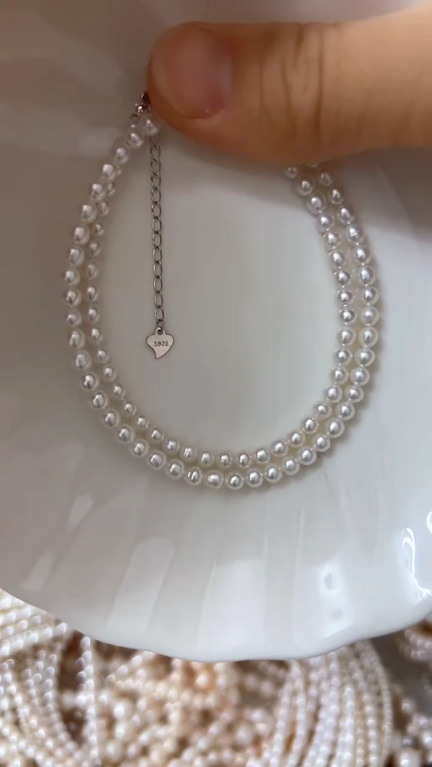 淡水珍珠银S925镶嵌项链珍珠项链