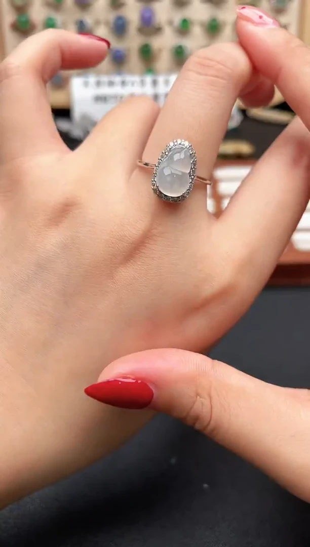 银S925镶嵌戒指翡翠一物一证一礼盒