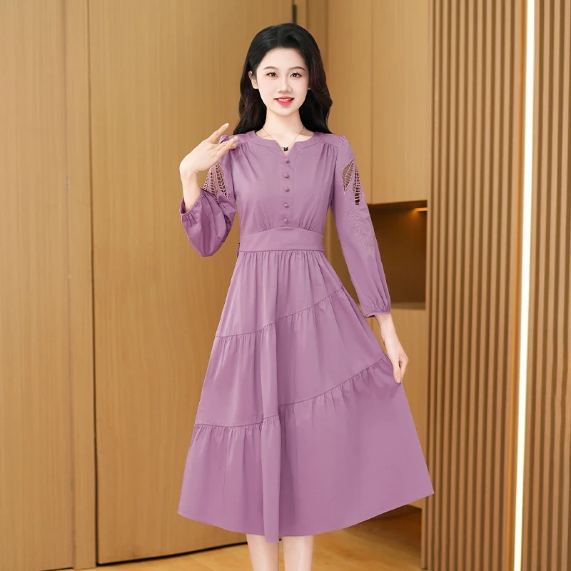 拉夏贝尔减龄长袖连衣裙2025新款春秋轻奢气场强大女装洋气喜妈妈