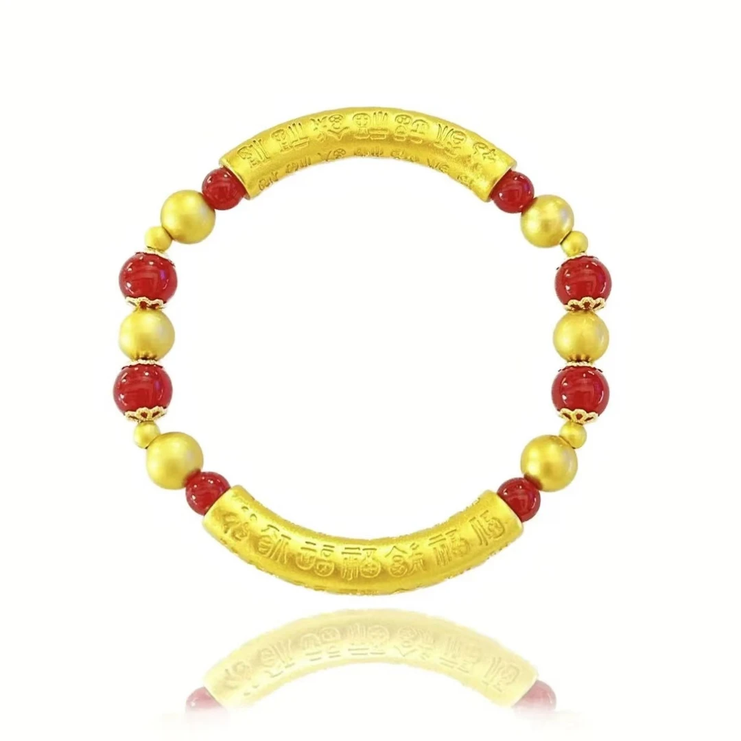 培育红宝石【喜喜甄选】匠心百福弯管培育红宝石合金镶嵌手链