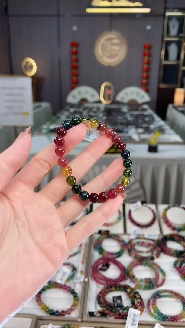 未镶嵌老矿色标彩虹单圈手串7mm+碧玺dan多样性发货一条