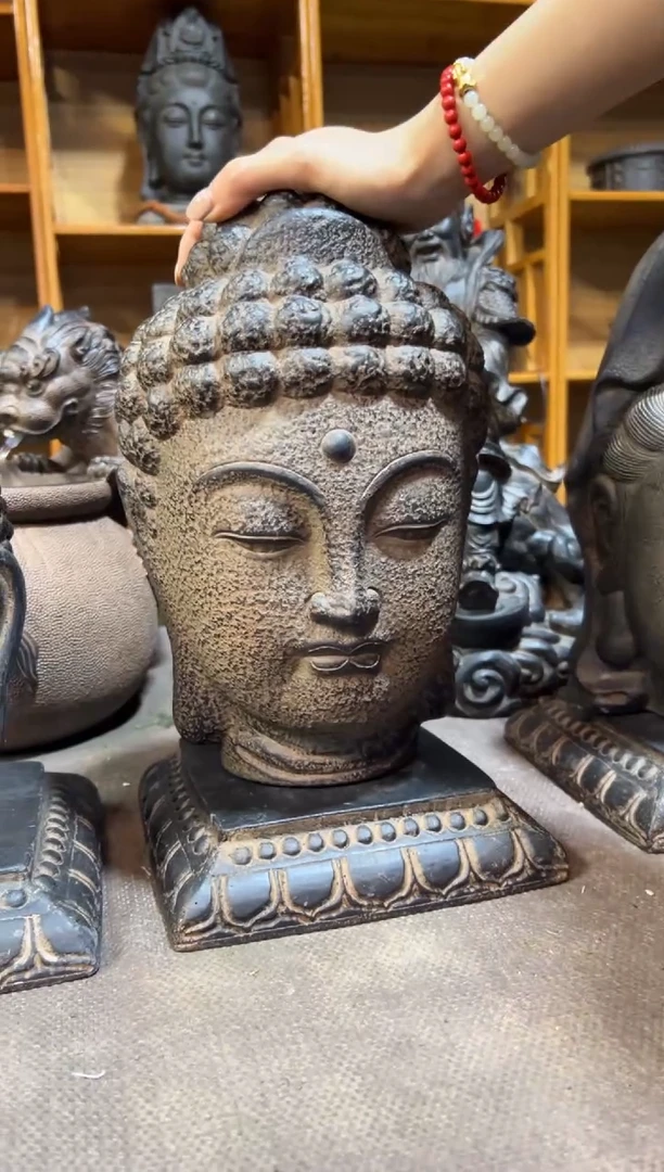 陶土大佛首+莲花底座