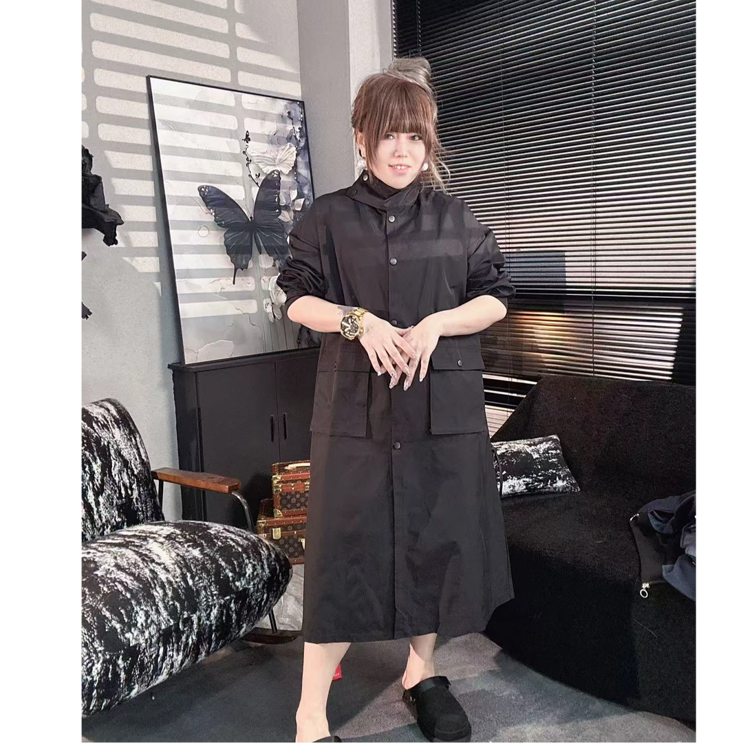 D915-1欧货收腰口袋风衣宽松休闲百搭卫衣裙